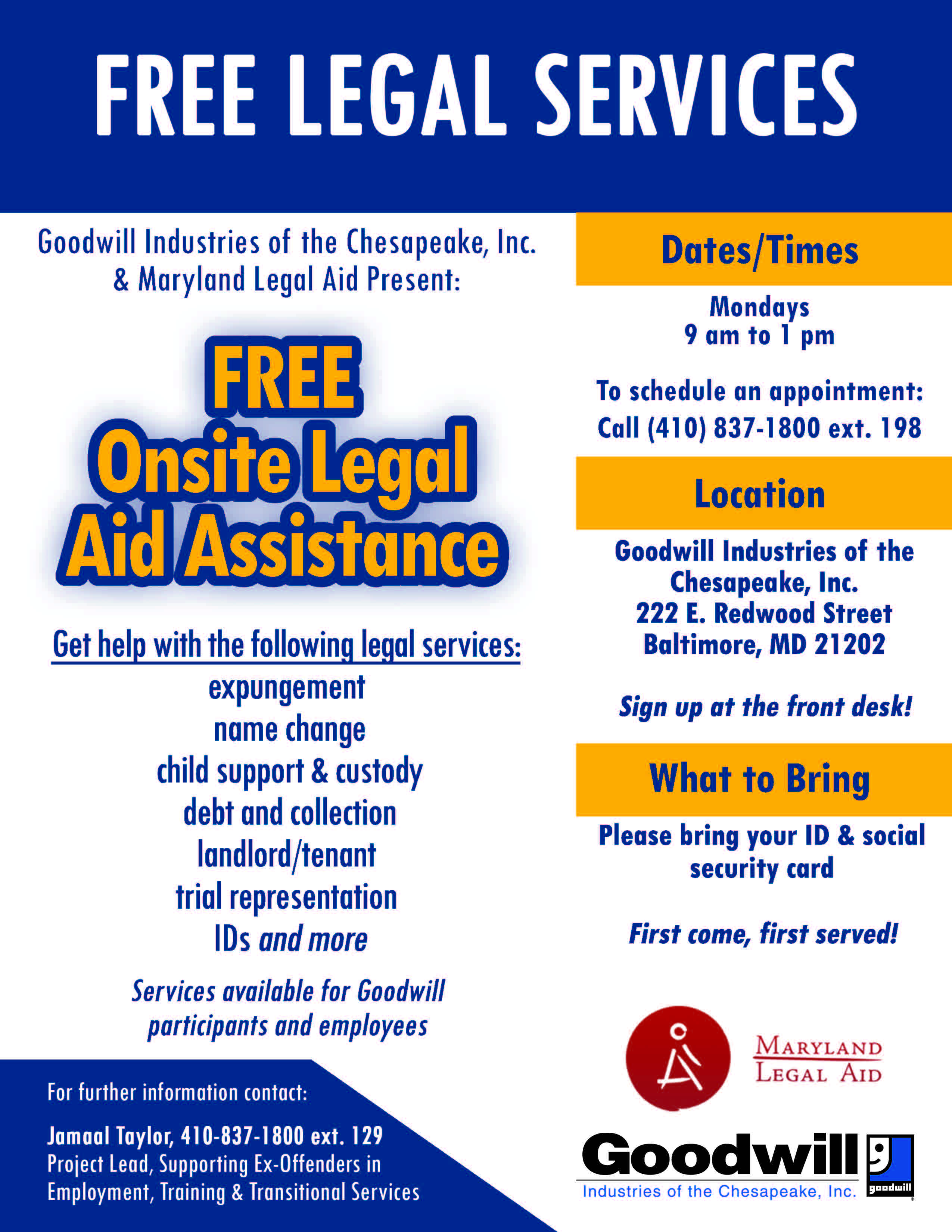 FREE Legal Aid Assistance with Goodwill and Maryland Legal Aid